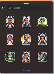 Instagram Generative AI Sticker, Query "ahsoka"