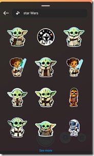 Instagram Generative AI Sticker, Query "star wars"