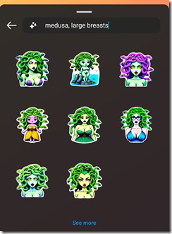 Instagram Generative AI Sticker, Query "medusa large breasts"
