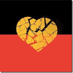 Aboriginal Australian Flag but with a broken heart at the centre